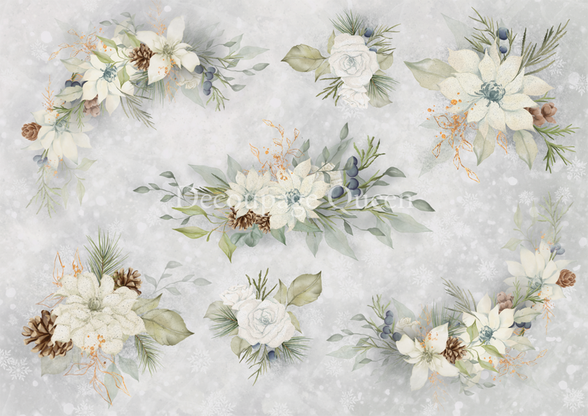 Dainty and the Queen - White Christmas Florals, A3